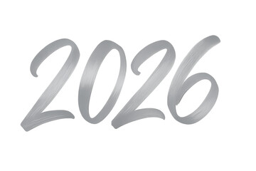 Silver 2026 brushstroke lettering on transparent background