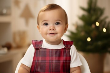 Cute baby wearing red baby bib