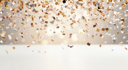 Metallic Foil Confetti. Clean White Festive Background Design.