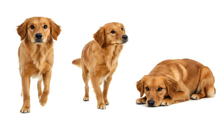 Golden retriever dogs posing against a transparent background