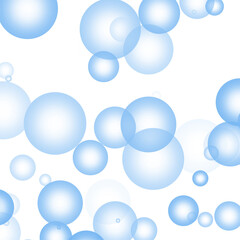 Dense pattern of blue carbonated water bubbles on transparent background