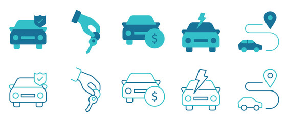 Car dealer icons set. finance, Test drive, warranty, service. Vector and illustrator
