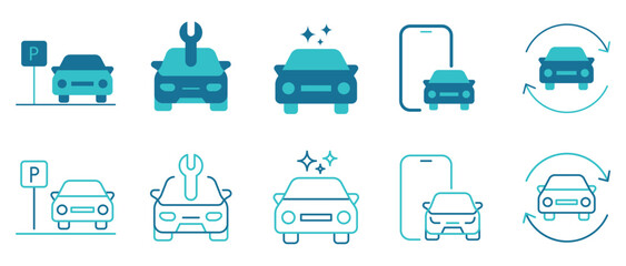 Car Test icon set.survey, insurance, agreement, calculate, approved, gear. Vector and illustrator