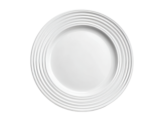 Elegant white dinner plate with concentric ring design, Isolated On White Background, Png Transparent