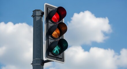 Traffic signal showing red amber and green pedestrian