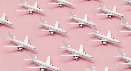 Creative composition made with passenger plane on pastel pink background. Summer travel or vacation pattern.