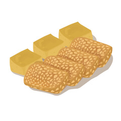 Tofu and Tempeh Blocks Isometric Illustration. Vegan Plant-Based Protein for Healthy Cooking