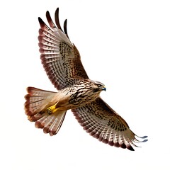 Fototapeta premium A majestic bird of prey in flight, wings spread against a white backdrop