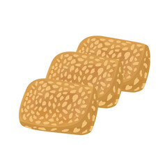 Vector illustration of three golden sesame seed bars, a sweet and healthy snack or dessert.