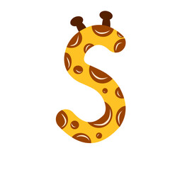 Alphabet S with Giraffe Skin Pattern and Ossicones