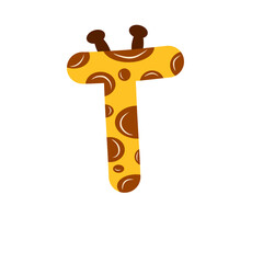 Cute Giraffe Pattern Letter T Illustration with Animal Horns for Kids Alphabet and Design