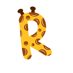 Cute Cartoon Giraffe Letter R with Spots and Ossicones - Playful Alphabet Design for Kids