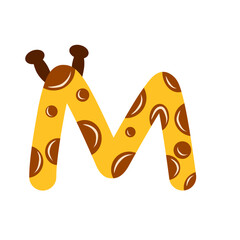 Cute Cartoon Giraffe Letter M. Animal Alphabet Design