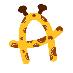 Cute Giraffe Pattern Letter A. Playful Animal Alphabet Design for Kids.
