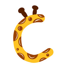 Cute Cartoon Giraffe Letter C Alphabet Character Illustration