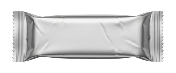 Silver foil wrapper for snack or candy bar isolated PNG with Transparent Background