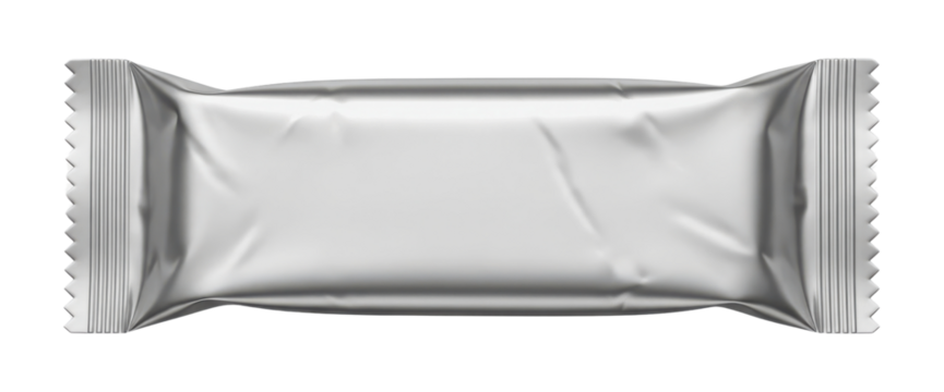 Silver foil wrapper for snack or candy bar isolated PNG with Transparent Background - Powered by Adobe