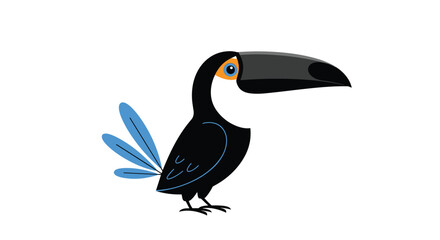 Obraz premium Colorful toucan bird illustration with a large black beak and blue tail feathers.
