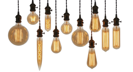 Variety of antique style light bulbs Edison lamp isolated PNG with Transparent Background