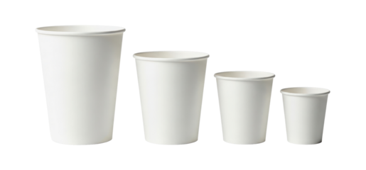 Four graduated disposable paper cups isolated PNG with Transparent Background