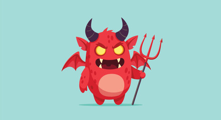 Cartoon Devil with Pitchfork - Mischievous Red Demon Illustration.