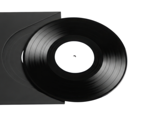 Black vinyl record with cover sleeve isolated PNG with Transparent Background