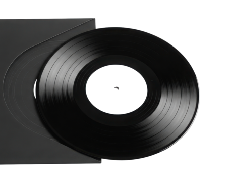 Black vinyl record with cover sleeve isolated PNG with Transparent Background