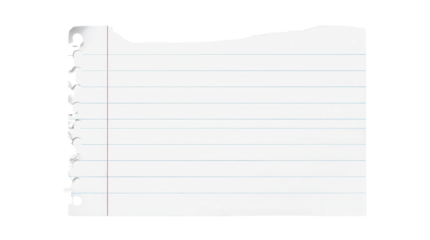 Torn sheet of lined paper for notes or message isolated PNG with Transparent Background