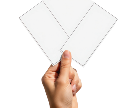 Hand holding blank paper cards mockup isolated PNG with Transparent Background