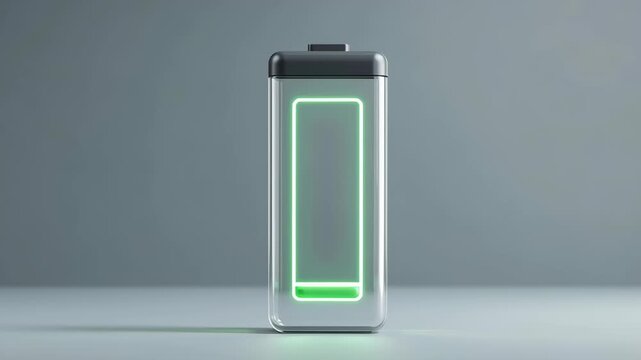 Low battery indicator battery icon charging status green glow minimal technology power level modern device energy concept high capacity battery