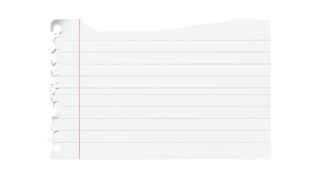 Torn sheet of lined paper for notes or message isolated PNG with Transparent Background