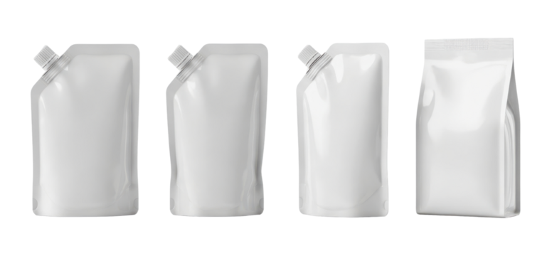 Set of blank flexible packaging for food or drink mockup isolated PNG with Transparent Background - Powered by Adobe