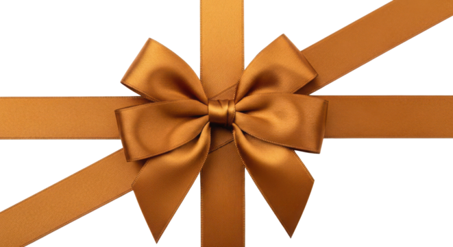 Gold ribbon bow gift wrapping isolated PNG with Transparent Background