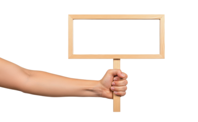 Human Hand Holding Blank Rectangular Wooden Frame Sign