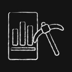 Icon data mining. Gold mining elements. Icon in chalk style.