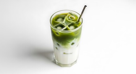Fototapeta premium Iced Matcha Latte - A Refreshing Green Tea Delight.