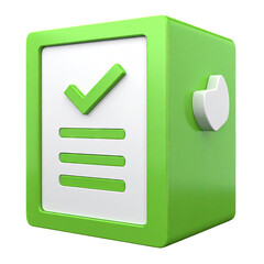 Green cube with checklist and checkmark icon