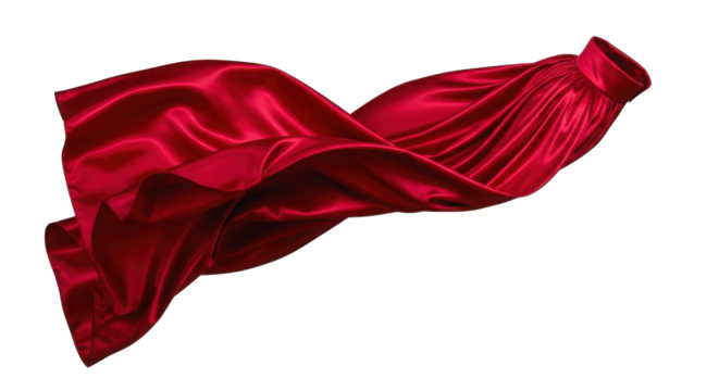 Elegant flowing red fabric cloth for festive backgrounds isolated PNG with Transparent Background