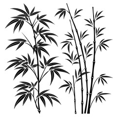 Obraz premium Black bamboo stalks with leaves on white background