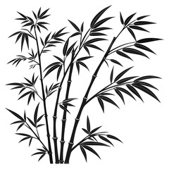 Black bamboo stalks with leaves on white background 1