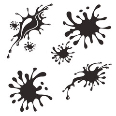 Black ink splatters and drops graphic elements paint splash
