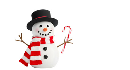 Festive Snowman with Candy Cane, isolated on transparent background
