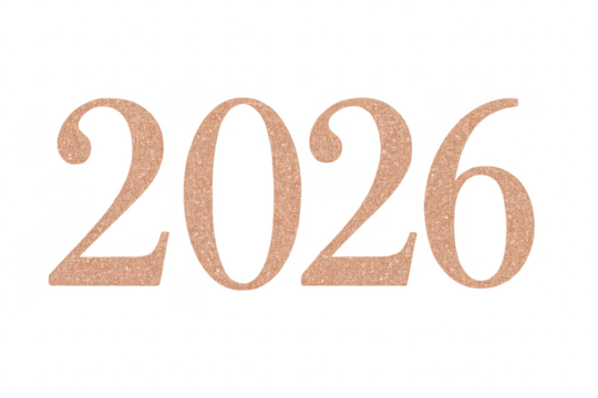 2026 year glitter rose gold numbers transparent background