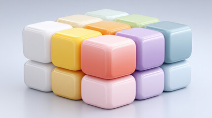 Obraz premium Person flips final icon tile to complete colorful geometric shape in symbol lab