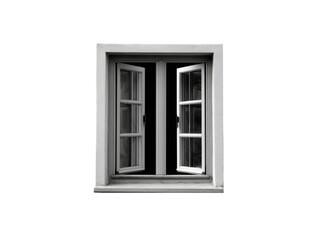 Fototapeta premium Open window on black background, monochrome photography, architectural detail, Isolated On White Background, Png Transparent
