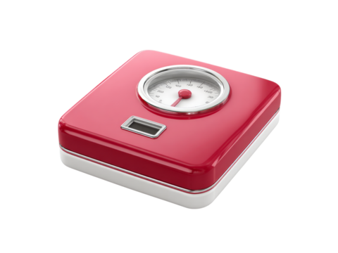 Retro red bathroom scale weight measurement device, Isolated On White Background, Png Transparent