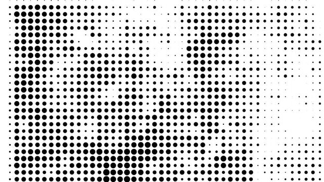 Monochrome dotted halftone stop motion animation with moving points