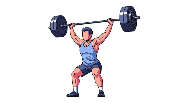 Illustrated strong man performing an olympic weightlifting lift with a heavy barbell. - Powered by Adobe
