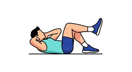 Man Doing Bicycle Crunches Exercise Illustration for Fitness and Core Strength.