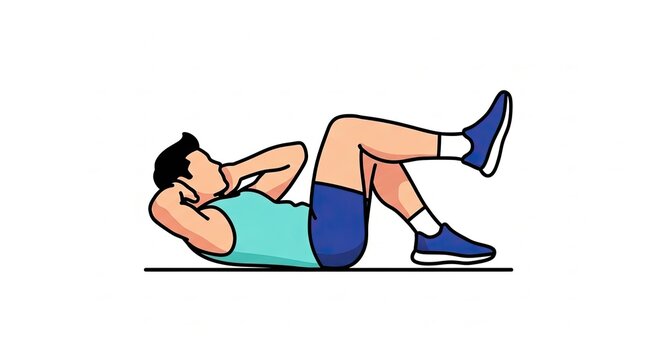 Man Doing Bicycle Crunches Exercise Illustration for Fitness and Core Strength.
